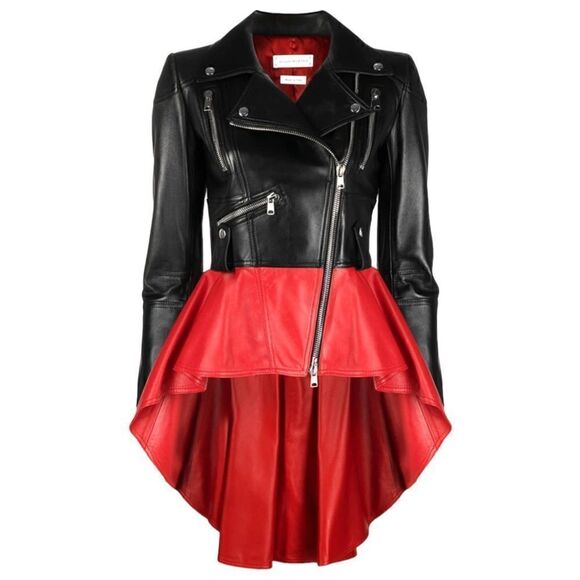 Alexander McQueen Jackets & Blazers - ALEXANDER MCQUEEN Two Tone Leather STUNNING 🤩 Peplum Biker Jacket |SIZE: 44 IT|